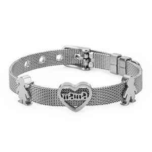 Bracelet en maille tendance en acier inoxydable plaqué or rose avec breloques fille-maman, bijoux pour femmes, bracelets personnalisés en forme de cœur, 50 pièces - Product Image 3