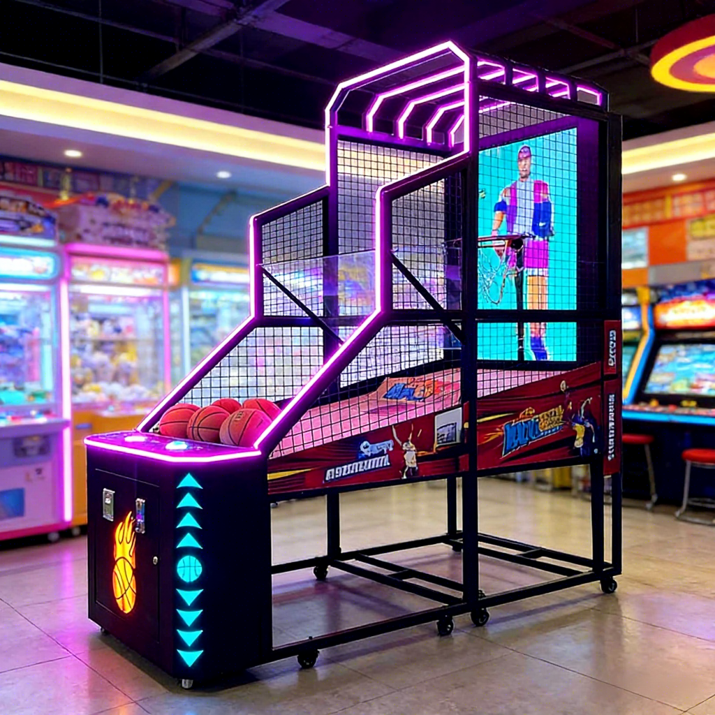 Custom LCD Basketball Arcade Game Machine-Durable Steel Tempered Glass Frame English Support for Commercial Amusement Business