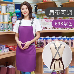 Adjustable Double Shoulder <b>Apron</b> Red Polyester Restaurant Bar Uniform With Pockets Cross Back Design - Product Image 3