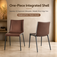 Fauteuil d'appoint avec dossier et assise rembourrés en une seule pièce, pieds en métal fins, finition marron, design moderne minimaliste