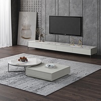 Ensemble de table basse et table TV rectangulaire en marbre de style nordique moderne de luxe avec rangement en bois pour salon