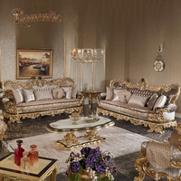 Ensemble de canapés en tissu jacquard haut de gamme sur mesure, style européen, luxe, bois massif sculpté doré, salon de villa