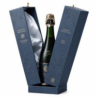 Caja Rígida para Champagne con Doble Puerta en Forma de V, Papel de Cuero Repujado con Lámina Dorada, Caja de Regalo para Vino Espumoso con Forro de Seda