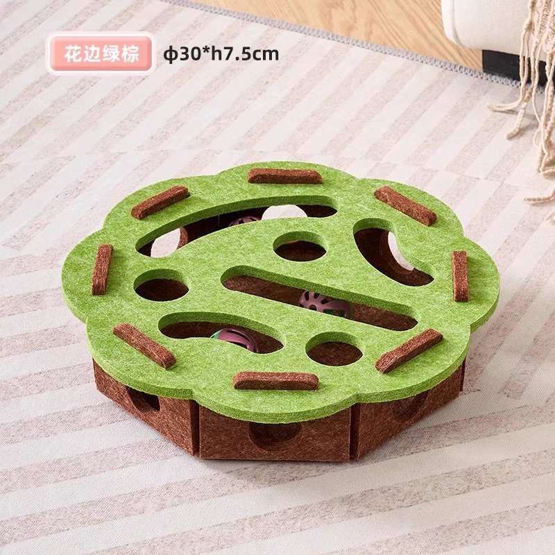 【Lace Green Brown】Educational Cat Maze with Ball Retrieving Game