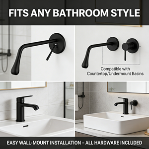 <span class=keywords><strong>Mitigeur</strong></span> de lavabo mural moderne en laiton poli à poignée unique, avec cartouche céramique et bec allongé, pour hôtels et résidences - Product Image 4