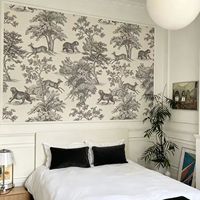 Wallpaper Dinding Motif Hewan Safari Hijau Vintage, Wallpaper Botani Hutan, Seni Art Deco, Dekorasi Rumah yang Dapat Disesuaikan, Kamar Tidur