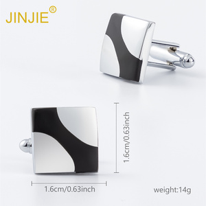 Giá Thấp Sẵn Sàng Để Tàu Cổ Điển Giá Rẻ Vuông Màu Đen Và Trắng Mô Hình Bạc Nút Người Đàn Ông Khuy Măng Sét - Product Image 2