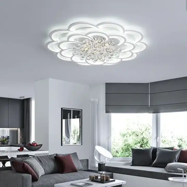 Nordic Crystal Ceiling Light Flower White Acrylic Lamp Chandelier Bedroom Lighting Fixtures Living Room Decoration