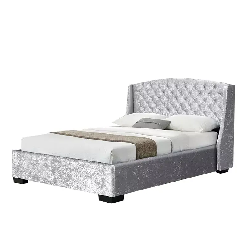 Fabric Bed With Fantastic Headboard Design Furniture Set Luxury Wooden Style Full King Size Single Double Upholstered Bed Frame