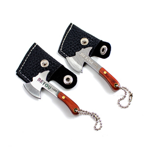 BEYOU LABS 208 Mini hache porte-clés en acier inoxydable, pendentif EDC avec manche en bois, breloque vintage de collection - Product Image 5