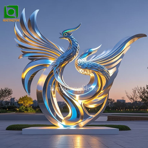 Grande 304 all'aperto in acciaio inox Phoenix statua con luce a LED in metallo scultura animale - Product Image 2