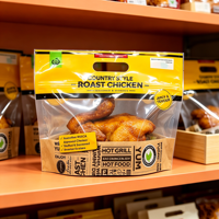 Sac de présentation pour poulet rôti de 1-3 kg, personnalisé en usine OEM, avec poignée découpée et fenêtre anti-buée, qualité alimentaire, résistant à l'huile et à la chaleur, pour rôtisserie