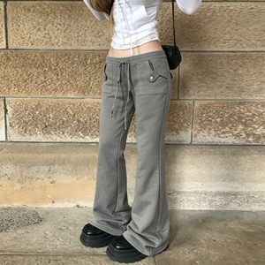Women's Ribbed <b>Flared</b> Sweatpants Elastic Waist Slim Fit Casual Trousers <b>Low</b> <b>Rise</b> Stretch Knit Long Pants - Product Image 5
