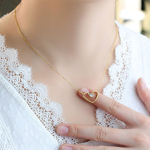 Collier personnalisé avec logo, en acier inoxydable plaqué or 18 carats, résistant à l'eau et inaltérable, avec zircon en forme de cœur pour femme - Product Image 2