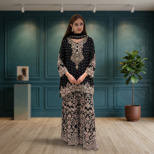 Prix d'usine OEM – Ensemble pyjama Farshi en faux georgette de qualité supérieure, protection solaire, plusieurs couleurs, tenue ethnique traditionnelle indienne et pakistanaise - Product Image 1
