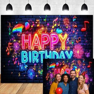 Fondo <span class=keywords><strong>de</strong></span> Neón para Banner <span class=keywords><strong>de</strong></span> <span class=keywords><strong>Feliz</strong></span> <span class=keywords><strong>Cumpleaños</strong></span>, Decoración para Baby Shower, Globos Coloridos, Luces, Banner <span class=keywords><strong>de</strong></span> Pared <span class=keywords><strong>de</strong></span> Ladrillo para Recién Nacidos - Product Image 4