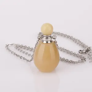 Colar de perfume multicolorido, colar com pingente de pedra ágata de cristal natural, recipiente de óleos essenciais para mulheres