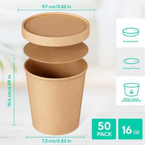 Custom Printed 750ml Biodegradable Kraft Hot Food Paper Bowl Container Takeaway Disposable 250ml Paper Soup <b>Cup</b> With Lid - Product Image 2