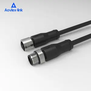 m12 circular connector B coded 5 pin male female injected molded sensor cable PROFIBUS DP