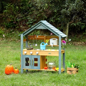 Ensemble de <span class=keywords><strong>jeu</strong></span> de cuisine en bois pour jardin extérieur, type maison de terre, Montessori, pour jeux d'imitation et de cuisine, avec cuisinière, robinet, support à fleurs et rangement - Product Image 1