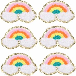 Custom Eco-Friendly DIY Self Adhesion Press-On <b>Rainbow</b> Pattern Clothing Repairing <b>Sequin</b> Embroidered Chenille Garment Embroidery - Product Image 1