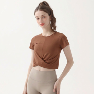 เสื้อยืดออกกำลังกายเอวสูงสำหรับผู้หญิง ขายส่ง เสื้อครอปทรงสปอร์ต ยืดหยุ่นสูง กระชับรูปร่าง สวมใส่สบาย เหมาะสำหรับวิ่งจ๊อกกิ้ง พิลาทิส โยคะ - Product Image 2