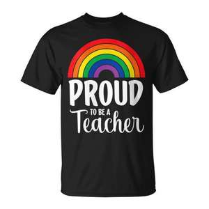 T-shirt arc-en-ciel « Fier d'être professeur » noir unisexe pour adulte, col rond, manches courtes - Product Image 1