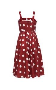 שמלת וינטג' נשית, קז'ואל, נושמת, אופנת רחוב, אדומה, באורך הברך, ללא שרוולים, הדפס נקודות לבנות, ארוגה, ODM - Product Image 4