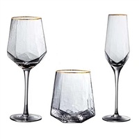 Gobelet à vin rouge clair à longue tige en or, verres, verre martelés pour la maison, verre créatif de haute qualité en diamant, 10oz/18oz, collection
