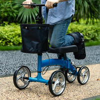 Trottinette à genou léger et directionnable CE avec 4 roues pliables et panier, déambulateur et rollator pour personnes à mobilité réduite