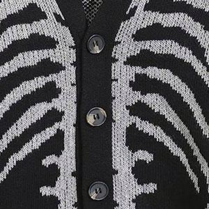 Biểu Tượng Tùy Chỉnh Cộng Với Kích Thước Của Nam Giới V-Cổ Đan Áo Len Thiết Kế Giản Dị Jacquard Skull Mô Hình Halloween Cardigan Áo Khoác Mùa Đông Dệt Kim - Product Image 5