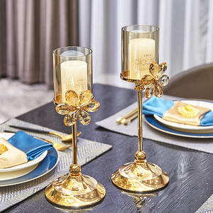 Chandelier en cristal de style européen, en métal doré, décoration d'intérieur, porte-bougie pour table à manger, ornement décoratif romantique - Product Image 2