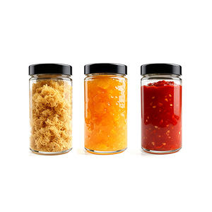Ventes en gros <span class=keywords><strong>de</strong></span> pots en verre transparents <span class=keywords><strong>de</strong></span> forme cylindrique <span class=keywords><strong>de</strong></span> 200 ml pour caviar, sauce piquante, confiture, cornichons, avec couvercle incurvé - Product Image 1