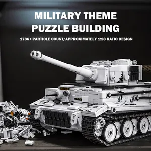 Modèle de char lourd allemand Tiger 12GO 97001 de la Seconde Guerre mondiale avec figurines, jouets de char de combat, cadeaux, ensembles de blocs de construction de 1802 pièces - Product Image 4