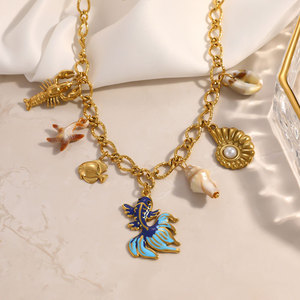 Colliers pendentifs mode hawaïenne d'été en acier inoxydable 316L, bijoux plaqués or PVD 14k 18k, collier poisson de mer pour femme - Product Image 3