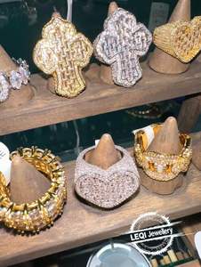 Kustom Hip Hop cincin silang-9 k-18 K emas/<span class=keywords><strong>Platinum</strong></span> mikro Pave Baguette Lab berlian perhiasan Pria - Product Image 2