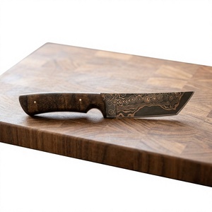 Cuchillo de Hoja Fija de Acero Damasco y Cobre con Mango de Madera, Punta Caída, Garantía de 3 Años, Personalizable, para Caza, Camping y Supervivencia - Product Image 1