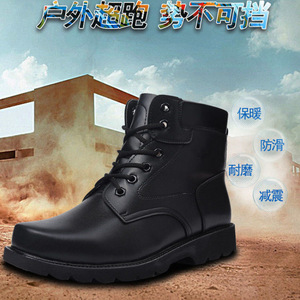 Botas de Nieve de Cuero para Hombre, Forradas de Lana, con Tacón Medio, Antideslizantes, para Trabajo al Aire Libre, Color Sólido, con Cordones Delanteros - Product Image 2