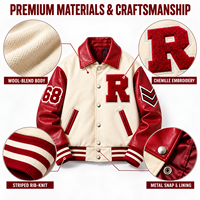 Blouson universitaire en laine mélangée Melton avec logo personnalisé, ourlet côtelé rayé à boutons-pression et appliqué contrastant – Fabricant et fournisseur OEM