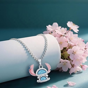For <b>Cross</b>-Border Bestseller Cartoon Cute Stitch Micro-Inlaid Dripping-Oil Zinc Alloy Bamboo <b>Chain</b> Womens Clavicle Necklace - Product Image 1