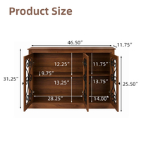 Armoire de rangement moderne 47 pouces en bois, bar à café avec 3 portes décorées de métal, armoire de rangement de style mid-century modern