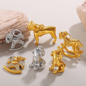 <b>Cute</b> Rhinestone Animal Pendants 18K Gold Plated Stainless Steel Mixed Shapes For Necklace Making DIY Jewelry Accessories - Product Image 2