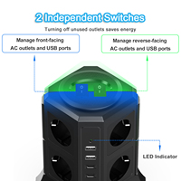 Schnellladende EU-Standard-Steckdosenleiste mit 8 Steckplätzen, 2 USB-A + 2 USB-C, Bipolar-Schalter, 2m Kabel, Brandschutz