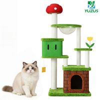 Arbre à chat en forme de champignon de dessin animé, multi-niveaux, griffoir en sisal, condo, hamac, tour à chat d'intérieur
