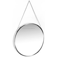 Miroir décoratif suspendu Art Déco orné en fer, finition argent brillant moderne