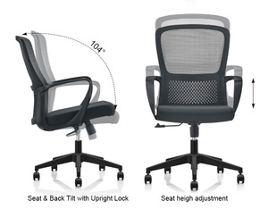 Ghế văn phòng hiện đại giá rẻ, lắp ráp hoàn chỉnh, lưới đen, lưng trung, xoay, dành cho nhân viên, làm việc, ngồi làm việc với máy tính, ghế tiếp khách - Product Image 3