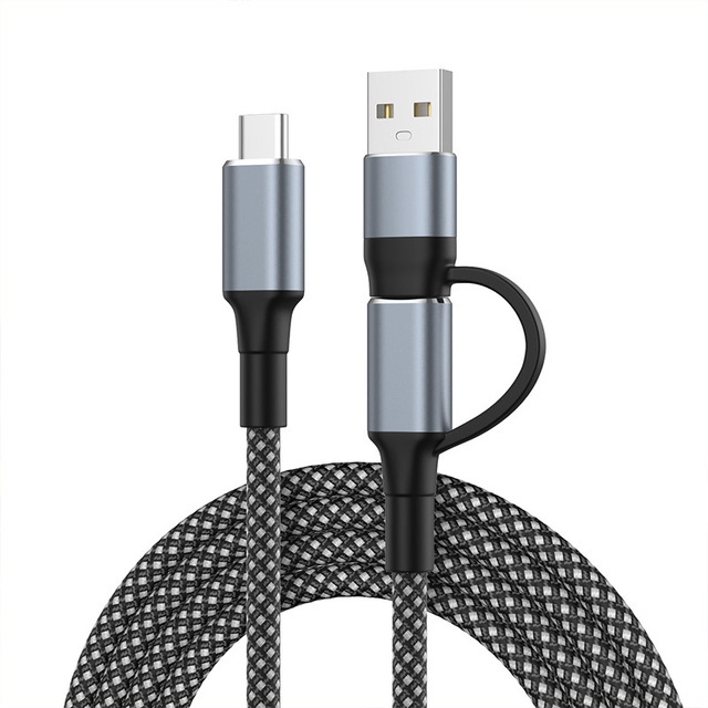 2026 New 240W 6A Fast Charging 2-in-1 USB-A/Type-C Pure Copper Data Cable Nylon Woven Material USB3.2 40Gbps High-Speed 4K Video
