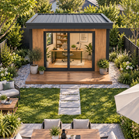 Cabine de travail de jardin pour l'apprentissage à domicile, espace de concentration silencieux avec lumière naturelle, rangement intelligent et design intérieur confortable