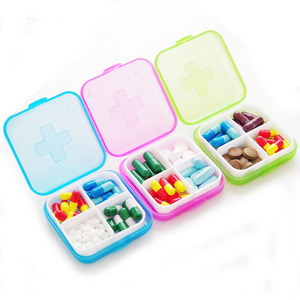 Colorful 4 Grids Medicine Tablet Storage Promotion Gift Souvenir Pill Box for Jewelry Plastic Container Pillbox Travel Case