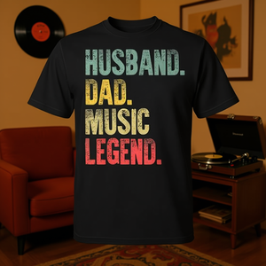 T-shirt retrò da uomo con stampa Husband Dad Music Legend, abbigliamento casual da uomo - Product Image 3